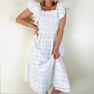 Banana Republic White Smocked Ruffle Mini Dress